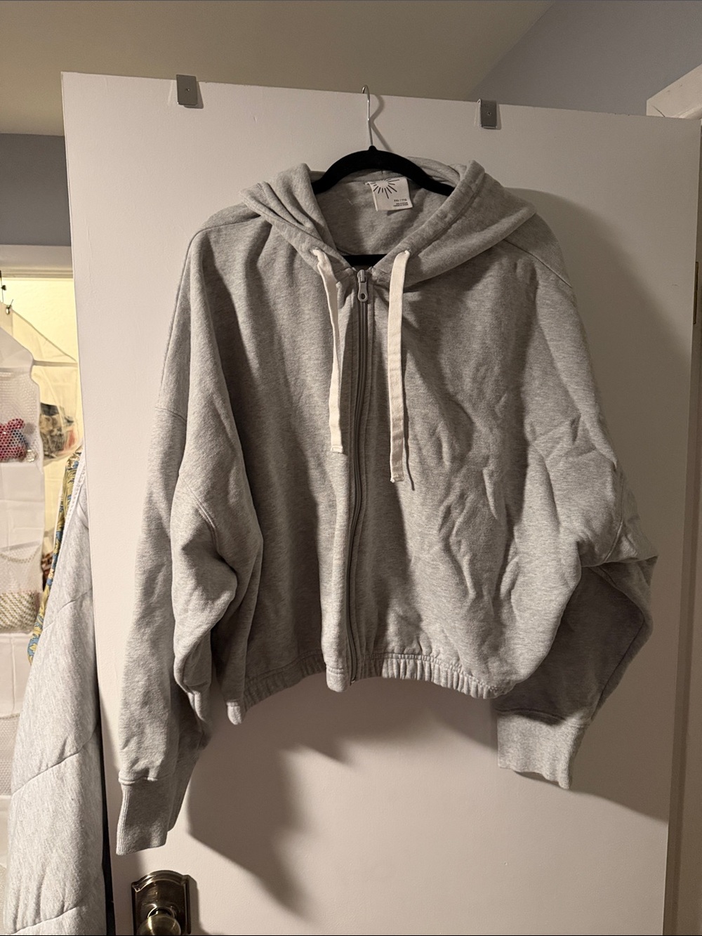 aerie Light Gray Cropped Zip Hoodie